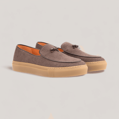 ICARUS | Loafer Sneakers - Linen -Brown & Caramel Sole | Men's - MADE-TO-MEASURE by ALLTRUEIST - Modalova