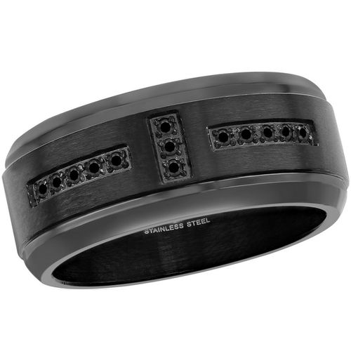 Men's Black Steel CZ Band Ring - SW-2107 - Blackjack - Modalova