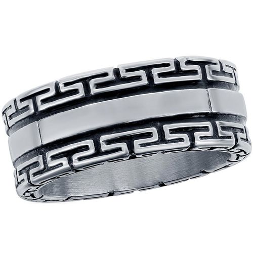 Men's Steel Oxidized Greek Key Ring - SW-2111 - Blackjack - Modalova