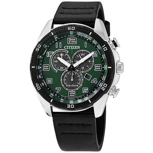 Men's Chronograph Watch - Drive Green & Grey Dial Black Strap / AT2441-08X - Citizen - Modalova