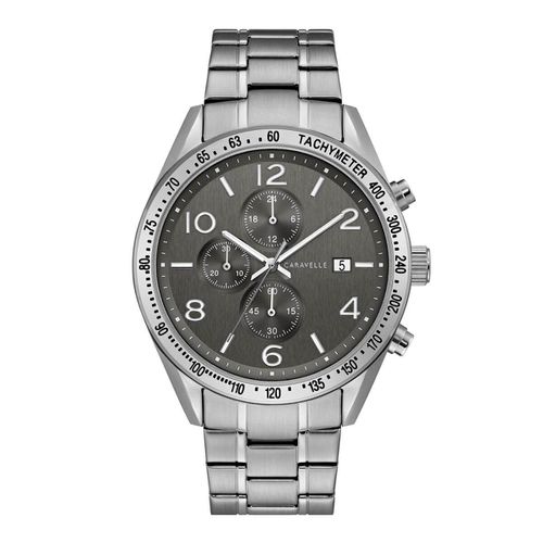 Men's Chronograph Watch - Sport Black Dial Steel Bracelet Quartz / 43B164 - Caravelle - Modalova