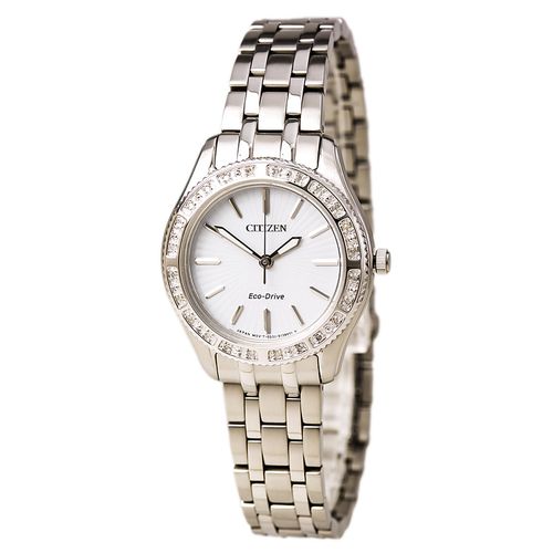 Women's Diamond Watch - Carina Eco Drive White Dial Steel Bracelet - Citizen - Modalova