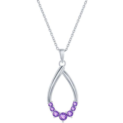 Women's Necklace - Sterling Silver Pear-shaped Amethyst Gemstone / M-6949 - Classic - Modalova