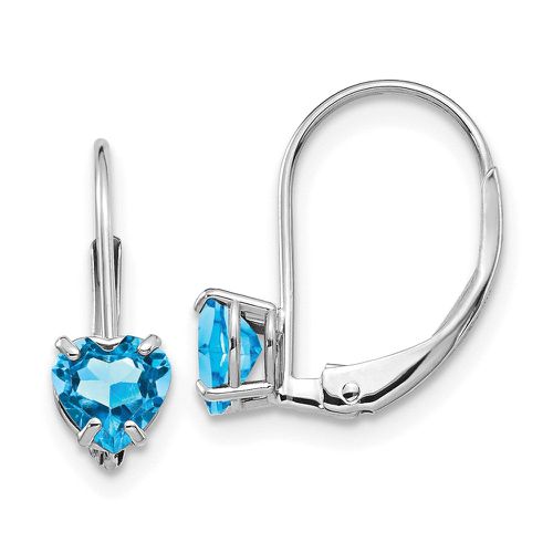 K White Gold 5mm Heart Blue Topaz Leverback Earrings - Jewelry - Modalova