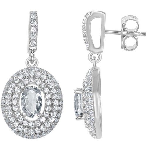 Women's Earrings - Silver Oval Shape with Broder White Topaz / BLD-6112 - Bellissima - Modalova