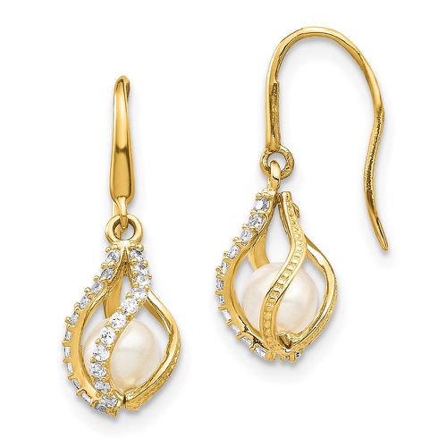 K White Freshwater Cultured Pearl CZ Cage Dangle Earrings - Jewelry - Modalova