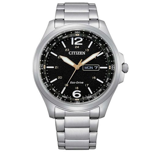 Men's Watch - Eco-Drive Black Dial Silver Tone Steel Bracelet / AW0110-82E - Citizen - Modalova