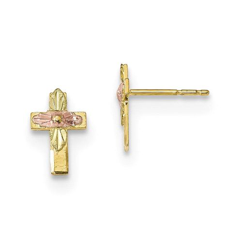 K Tri-Color Black Hills Gold Cross Earrings - Jewelry - Modalova