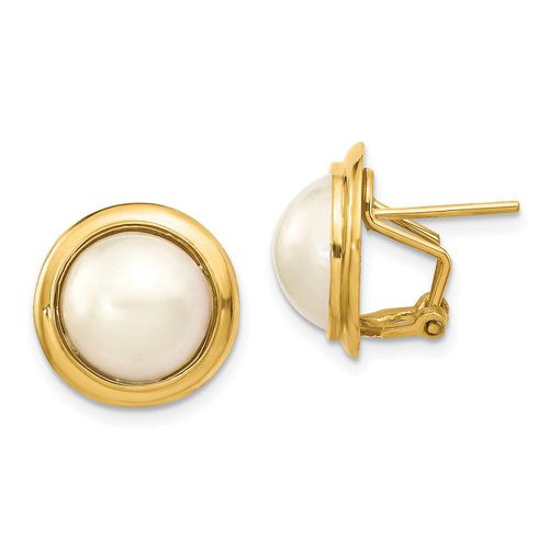 K 10-11mm White Freshwater Cultured Mabe Pearl Omega Back Earrings - Jewelry - Modalova