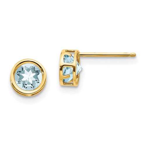 K 5mm Bezel Aquamarine Stud Earrings - Jewelry - Modalova