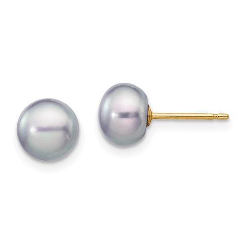 K 6-7mm Grey Button FW Cultured Pearl Stud Post Earrings - Jewelry - Modalova