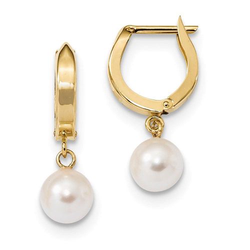 K 6-7mm White Round Akoya Saltwater Cultured Pearl Hoop Dangle Earrings - Jewelry - Modalova