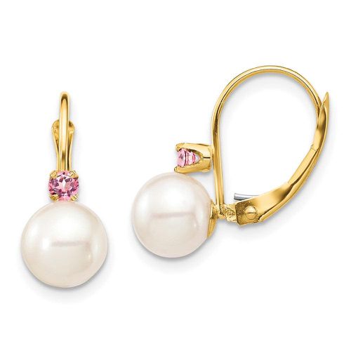 K 7-7.5mm White Round FWC Pearl Pink Topaz Leverback Earrings - Jewelry - Modalova