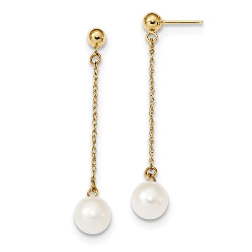 K 7-8mm White Round Freshwater Cultured Pearl Dangle Post Earrings - Jewelry - Modalova