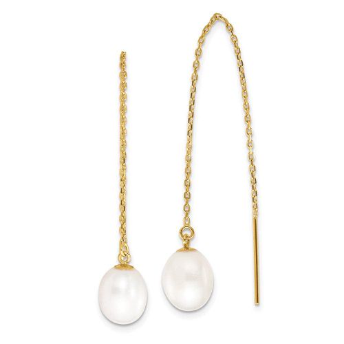 K 7-8mm White Rice FW Cultured Pearl Cable Chain Threader Earrings - Jewelry - Modalova