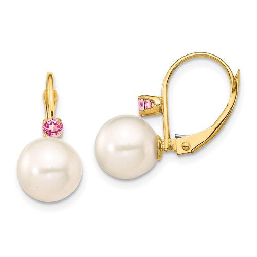 K 8-8.5mm White Round FWC Pearl Pink Topaz Leverback Earrings - Jewelry - Modalova