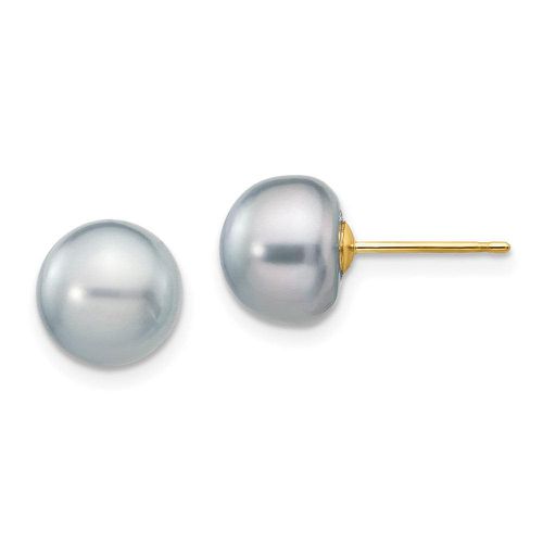 K 8-9mm Grey Button FW Cultured Pearl Stud Post Earrings - Jewelry - Modalova