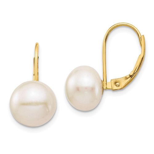 K 9-10mm White Button Freshwater Cultured Pearl Leverback Earrings - Jewelry - Modalova