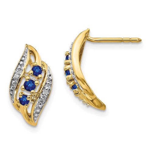 K Gold w/ Sapphire & Diamond Polished Post Earrings - Jewelry - Modalova