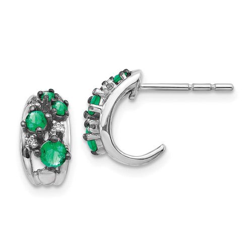 K White Gold Diamond and Emerald Polished Post Hoop Earrings - Jewelry - Modalova