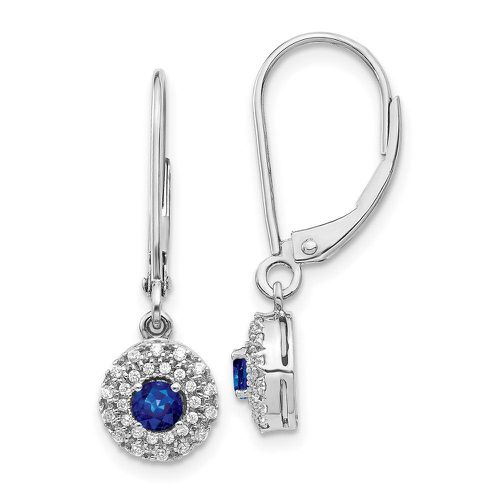 K White Gold Diamond Halo Sapphire Leverback Dangle Earrings - Jewelry - Modalova