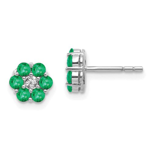 K White Gold Polished Emerald & Diamond Post Earrings - Jewelry - Modalova
