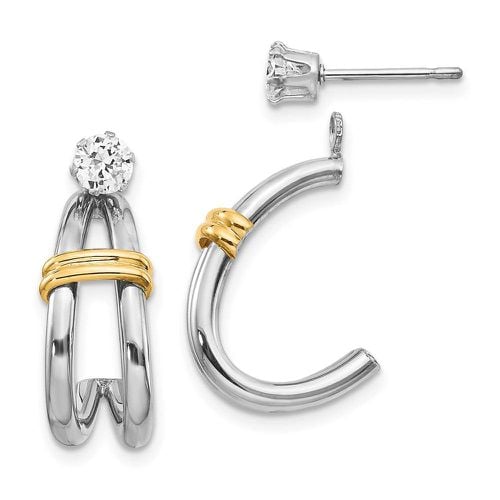 K Two-tone J Hoop with CZ Stud Earring Jackets - Jewelry - Modalova
