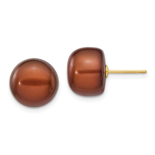 K 11-12mm Coffee Button Freshwater Cultured Pearl Stud Post Earrings - Jewelry - Modalova