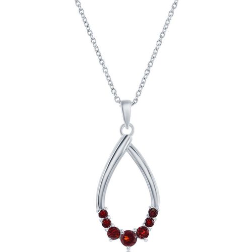 Women's Necklace - Sterling Silver Pear-shaped Garnet Gemstone / M-6948 - Classic - Modalova
