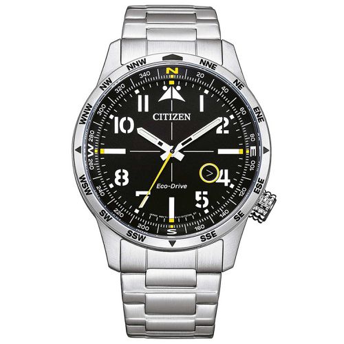 Men's Watch - Eco-Drive Black Dial Silver Tone Bracelet Compass / BM7550-87E - Citizen - Modalova