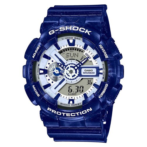 Men's Quartz Watch - G-Shock Blue and White Ana-Digi Dial Strap / GA110BWP-2A - Casio - Modalova