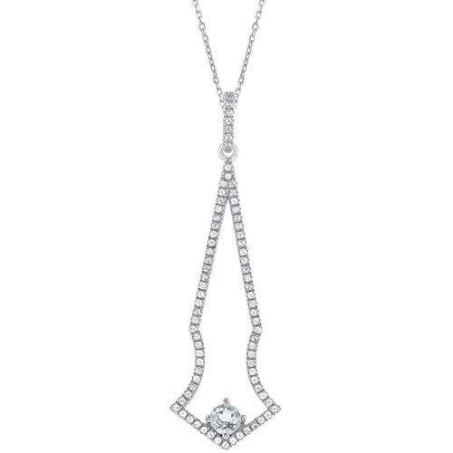 Women's Necklace - Sterling Silver Thin Long Open White Topaz / BLK-7534 - Bellissima - Modalova