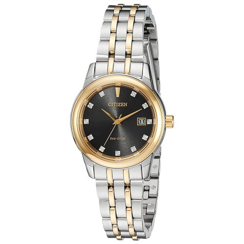 Women's Diamond Watch - Eco Drive Two Tone Steel Black Dial / EW2394-59E - Citizen - Modalova