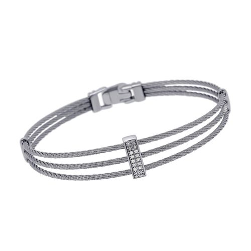 Stainless Steel and 18K White Gold, Diamond Bangle Bracelet 04-32-S351-11 - Alor - Modalova