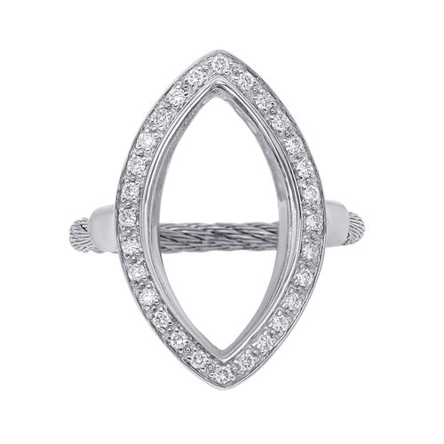 Stainless Steel and 18K White Gold, Diamond Cable Band Ring Sz. 6 02-32-S738-11 - Alor - Modalova