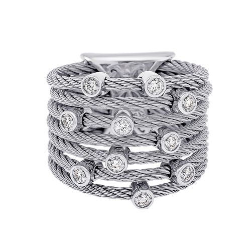 Stainless Steel and 18K White Gold, Diamond Cable Band Ring Sz. 7 02-32-S722-11 - Alor - Modalova