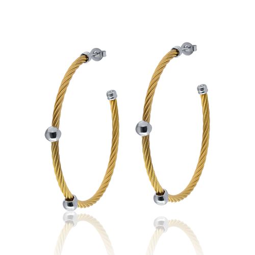 Stainless Steel and 18K White Gold Hoop Earrings 03-37-S502-00 - Alor - Modalova