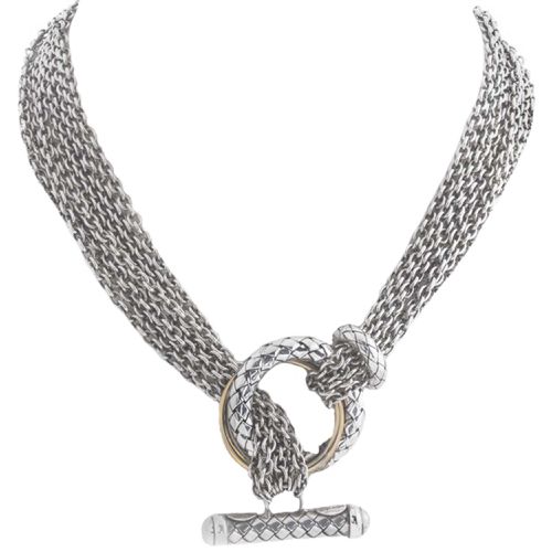 Italy Women's Necklace - Two Tone Oxidized Finish Multi Strand Loop Chain / VHN 781 - Alisa - Modalova