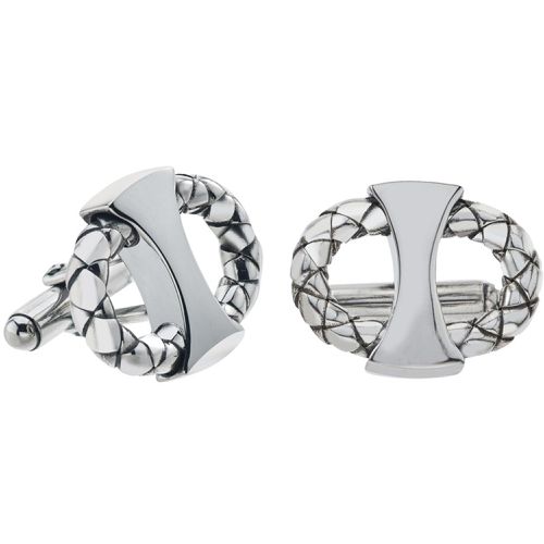 Italy Men's Cufflinks - Traversa Oval with Cross Bar Design Silver Metal / VHG 1487 - Alisa - Modalova