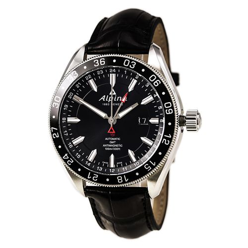 AL-550G5AQ6 Men's Alpiner 4 GMT Black Dial Black Leather Strap Automatic Watch - Alpina - Modalova