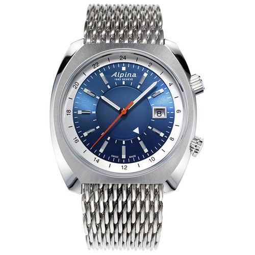 Men's Chrono Watch - Startimer Pilot Heritage Blue & Silver Tone Dial Strap / AL-555LNS4H6B - Alpina - Modalova