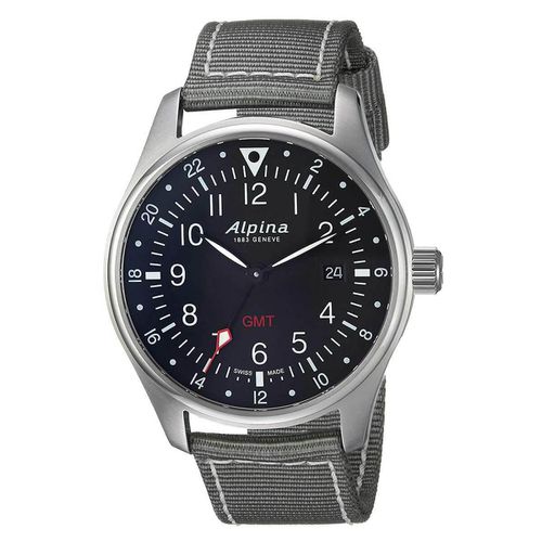Men's Strap Watch - Startimer Pilot Quartz GMT Grey Nylon / AL-247B4S6 - Alpina - Modalova