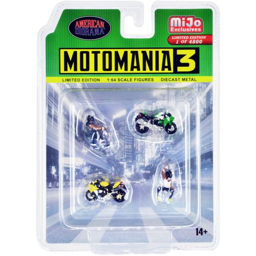 Scale Set - Motomania 3 (2 Figures and 2 Motorcycles), 4 pc - American Diorama - Modalova