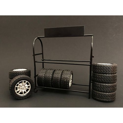 Metal Rack - with Rims and Rubber Tires For 1/24 Scale Models - American Diorama - Modalova