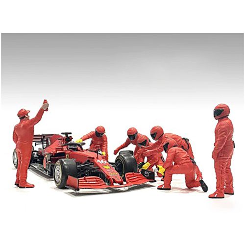 Figure Set - Formula One F1 Pit Crew 7 Red for 1/43 Scale Models - American Diorama - Modalova
