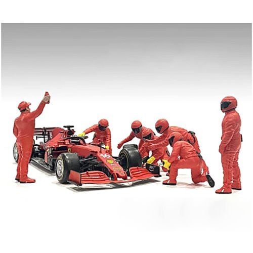 Figure Set - Formula One F1 Pit Crew 7 Red for 1/18 Scale Models - American Diorama - Modalova