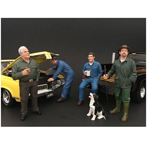 Figurine Set - Mechanics, Customer, Dog For 1/18 Models, 5 piece - American Diorama - Modalova