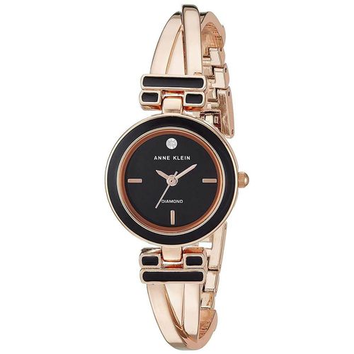 Women's Diamond Watch - Black Dial Rose Gold Steel Bangle / 2622BKRG - Anne Klein - Modalova