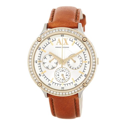 AX5412 Women's Capistrano Crystal Silver Dial Brown Leather Strap Watch - Armani Exchange - Modalova
