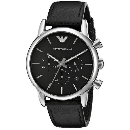 Men's Chronograph Watch - Classic Black Dial Black Leather Strap / AR1733 - Armani - Modalova